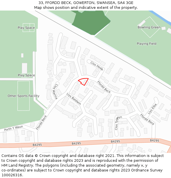 33, FFORDD BECK, GOWERTON, SWANSEA, SA4 3GE: Location map and indicative extent of plot