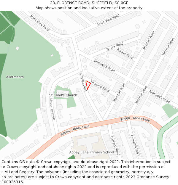 33, FLORENCE ROAD, SHEFFIELD, S8 0GE: Location map and indicative extent of plot
