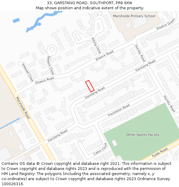 33, GARSTANG ROAD, SOUTHPORT, PR9 9XW: Location map and indicative extent of plot