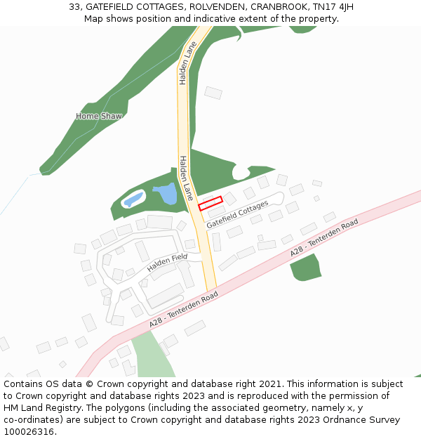 33, GATEFIELD COTTAGES, ROLVENDEN, CRANBROOK, TN17 4JH: Location map and indicative extent of plot