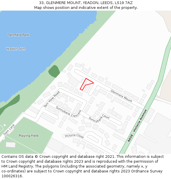 33, GLENMERE MOUNT, YEADON, LEEDS, LS19 7AZ: Location map and indicative extent of plot