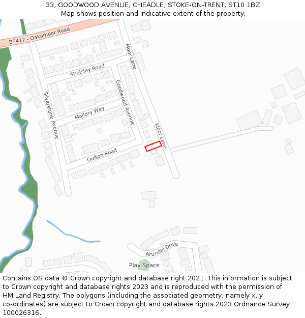 33, GOODWOOD AVENUE, CHEADLE, STOKE-ON-TRENT, ST10 1BZ: Location map and indicative extent of plot