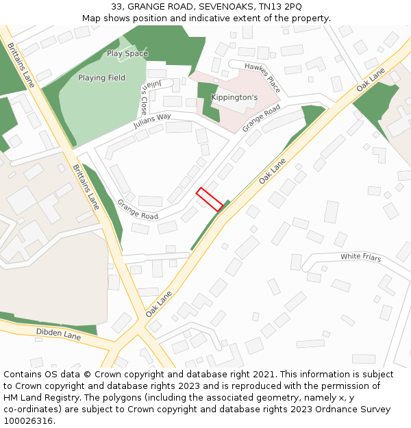 33, GRANGE ROAD, SEVENOAKS, TN13 2PQ: Location map and indicative extent of plot