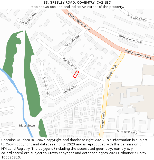 33, GRESLEY ROAD, COVENTRY, CV2 1BD: Location map and indicative extent of plot