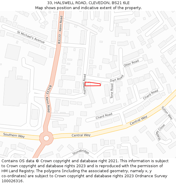 33, HALSWELL ROAD, CLEVEDON, BS21 6LE: Location map and indicative extent of plot