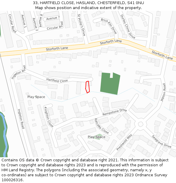 33, HARTFIELD CLOSE, HASLAND, CHESTERFIELD, S41 0NU: Location map and indicative extent of plot