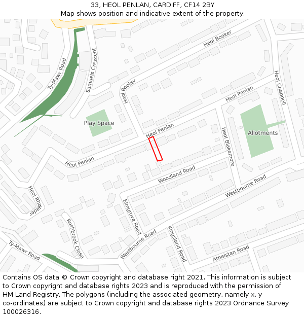 33, HEOL PENLAN, CARDIFF, CF14 2BY: Location map and indicative extent of plot