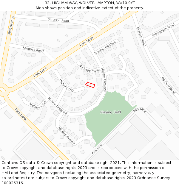 33, HIGHAM WAY, WOLVERHAMPTON, WV10 9YE: Location map and indicative extent of plot