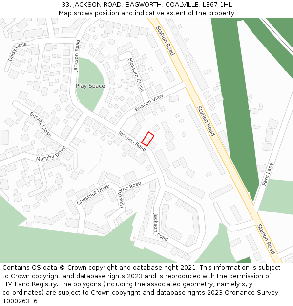 33, JACKSON ROAD, BAGWORTH, COALVILLE, LE67 1HL: Location map and indicative extent of plot