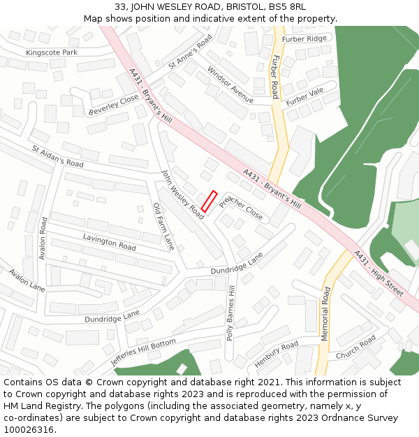 33, JOHN WESLEY ROAD, BRISTOL, BS5 8RL: Location map and indicative extent of plot