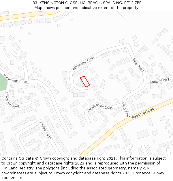 33, KENSINGTON CLOSE, HOLBEACH, SPALDING, PE12 7RF: Location map and indicative extent of plot