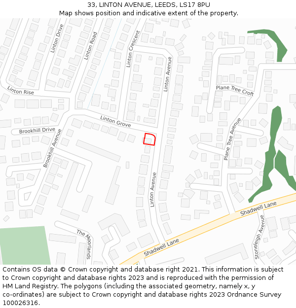 33, LINTON AVENUE, LEEDS, LS17 8PU: Location map and indicative extent of plot