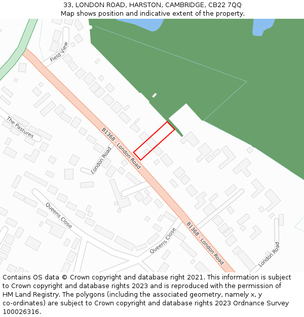 33, LONDON ROAD, HARSTON, CAMBRIDGE, CB22 7QQ: Location map and indicative extent of plot