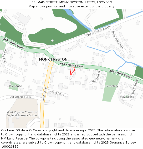 33, MAIN STREET, MONK FRYSTON, LEEDS, LS25 5EG: Location map and indicative extent of plot