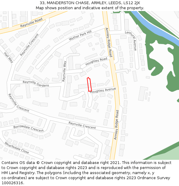 33, MANDERSTON CHASE, ARMLEY, LEEDS, LS12 2JX: Location map and indicative extent of plot