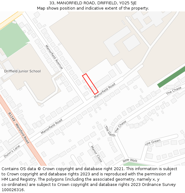 33, MANORFIELD ROAD, DRIFFIELD, YO25 5JE: Location map and indicative extent of plot