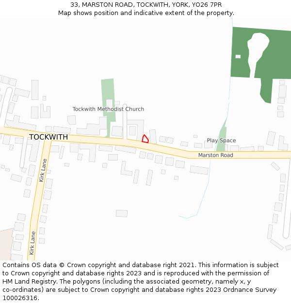 33, MARSTON ROAD, TOCKWITH, YORK, YO26 7PR: Location map and indicative extent of plot