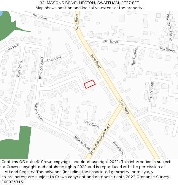 33, MASONS DRIVE, NECTON, SWAFFHAM, PE37 8EE: Location map and indicative extent of plot