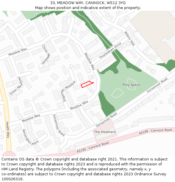 33, MEADOW WAY, CANNOCK, WS12 3YG: Location map and indicative extent of plot