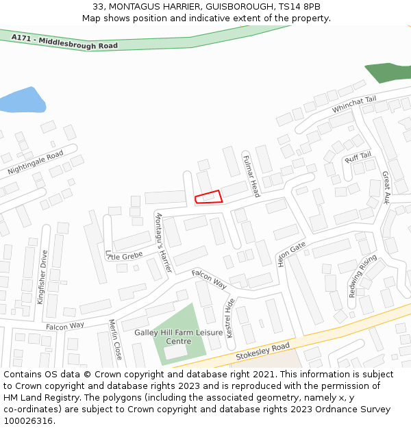 33, MONTAGUS HARRIER, GUISBOROUGH, TS14 8PB: Location map and indicative extent of plot