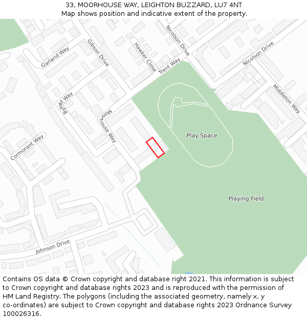 33, MOORHOUSE WAY, LEIGHTON BUZZARD, LU7 4NT: Location map and indicative extent of plot