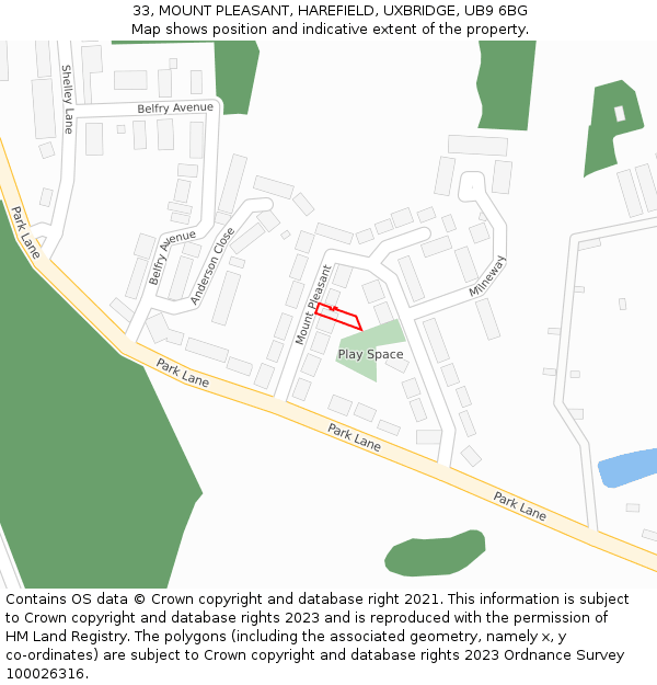 33, MOUNT PLEASANT, HAREFIELD, UXBRIDGE, UB9 6BG: Location map and indicative extent of plot