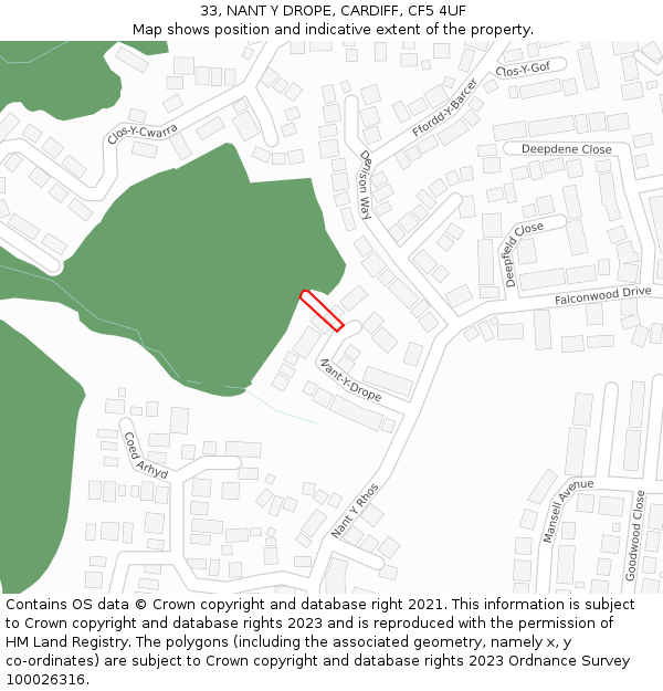 33, NANT Y DROPE, CARDIFF, CF5 4UF: Location map and indicative extent of plot