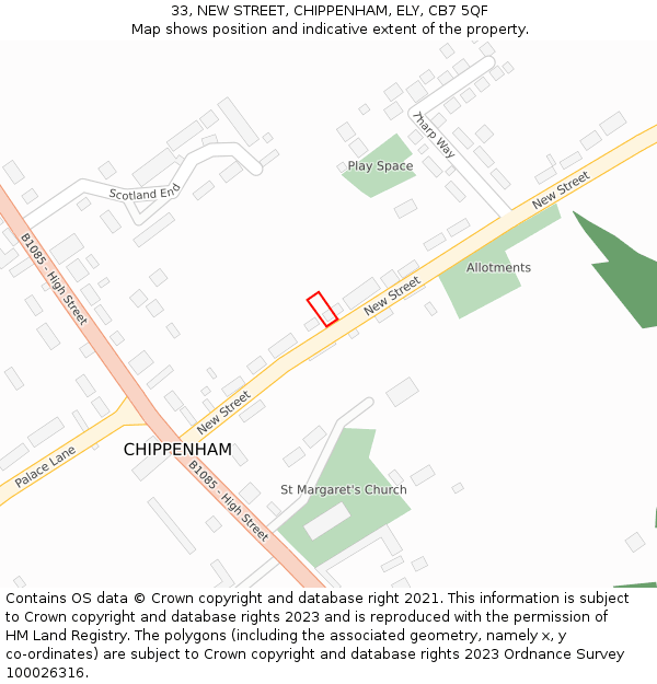 33, NEW STREET, CHIPPENHAM, ELY, CB7 5QF: Location map and indicative extent of plot