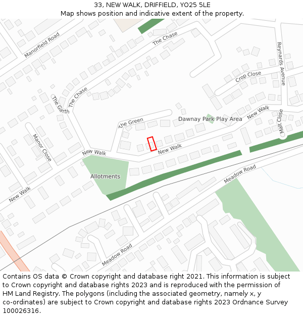 33, NEW WALK, DRIFFIELD, YO25 5LE: Location map and indicative extent of plot