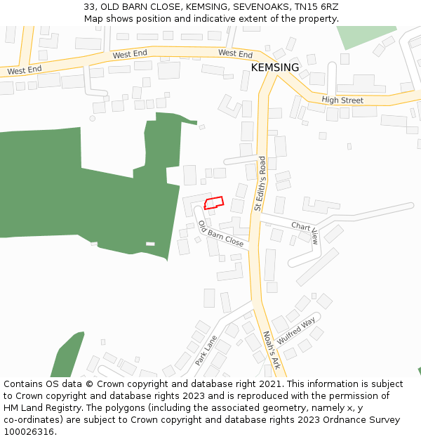 33, OLD BARN CLOSE, KEMSING, SEVENOAKS, TN15 6RZ: Location map and indicative extent of plot