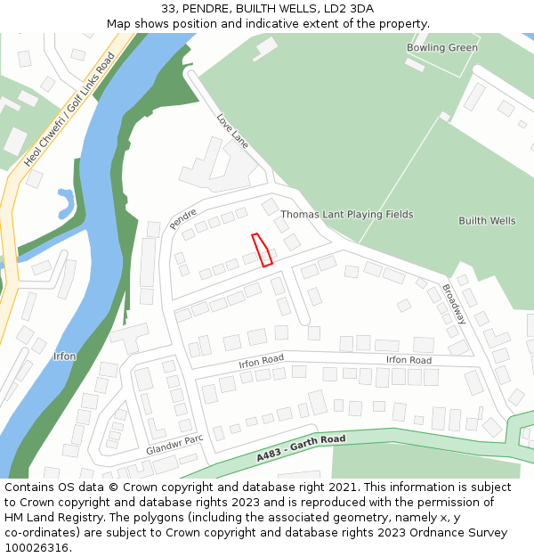 33, PENDRE, BUILTH WELLS, LD2 3DA: Location map and indicative extent of plot