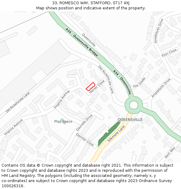 33, ROMESCO WAY, STAFFORD, ST17 4XJ: Location map and indicative extent of plot