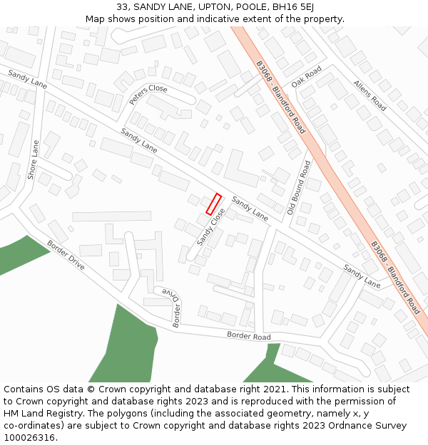 33, SANDY LANE, UPTON, POOLE, BH16 5EJ: Location map and indicative extent of plot