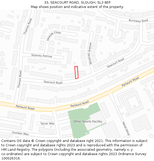 33, SEACOURT ROAD, SLOUGH, SL3 8EP: Location map and indicative extent of plot