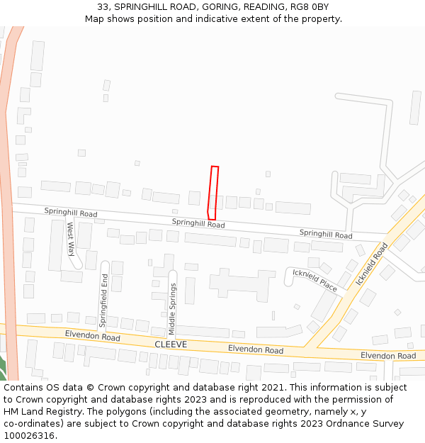 33, SPRINGHILL ROAD, GORING, READING, RG8 0BY: Location map and indicative extent of plot