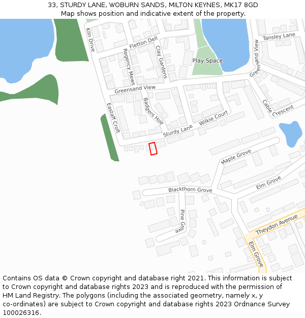 33, STURDY LANE, WOBURN SANDS, MILTON KEYNES, MK17 8GD: Location map and indicative extent of plot