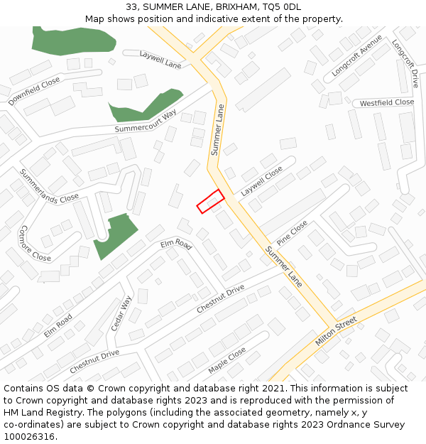 33, SUMMER LANE, BRIXHAM, TQ5 0DL: Location map and indicative extent of plot