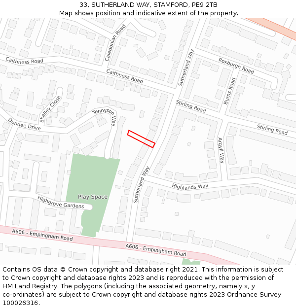 33, SUTHERLAND WAY, STAMFORD, PE9 2TB: Location map and indicative extent of plot