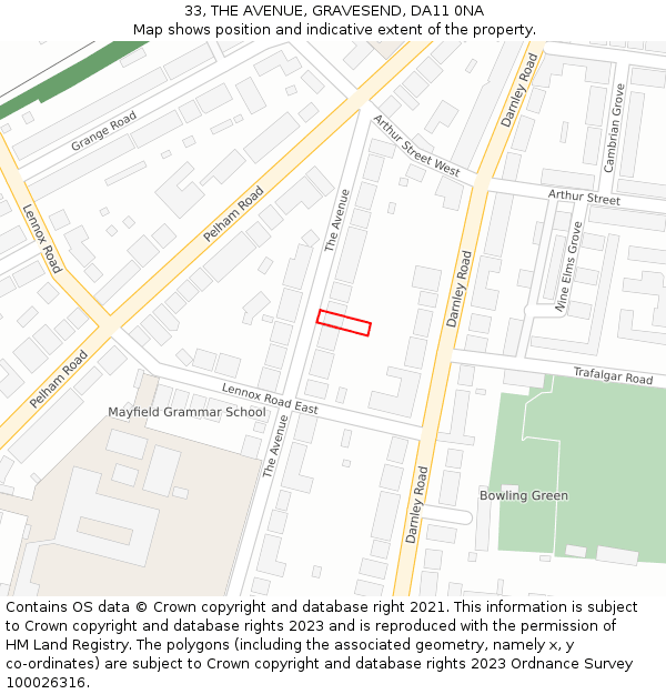 33, THE AVENUE, GRAVESEND, DA11 0NA: Location map and indicative extent of plot