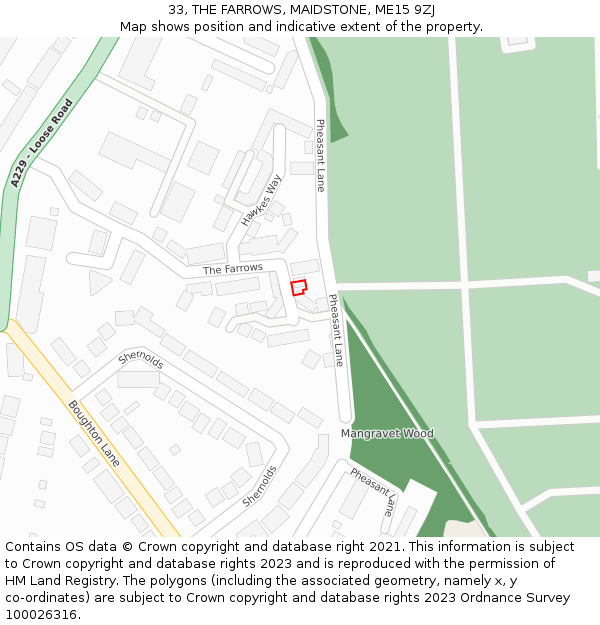 33, THE FARROWS, MAIDSTONE, ME15 9ZJ: Location map and indicative extent of plot