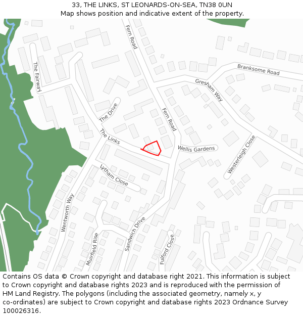 33, THE LINKS, ST LEONARDS-ON-SEA, TN38 0UN: Location map and indicative extent of plot