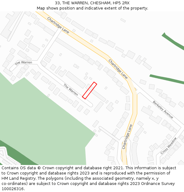 33, THE WARREN, CHESHAM, HP5 2RX: Location map and indicative extent of plot