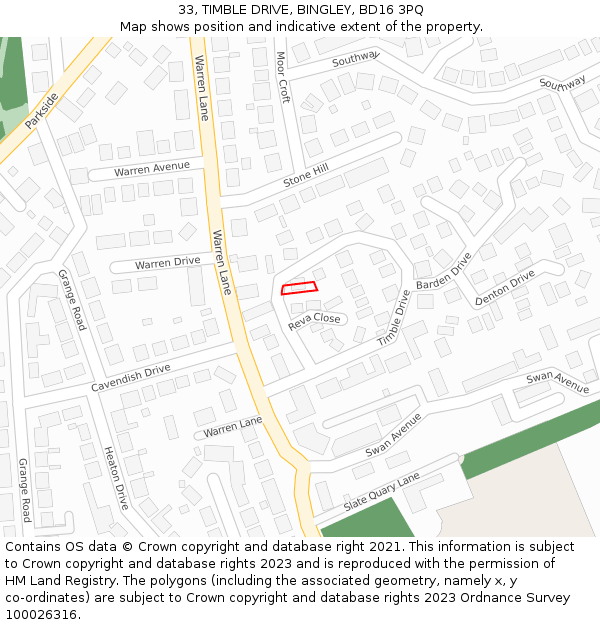 33, TIMBLE DRIVE, BINGLEY, BD16 3PQ: Location map and indicative extent of plot