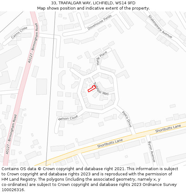 33, TRAFALGAR WAY, LICHFIELD, WS14 9FD: Location map and indicative extent of plot