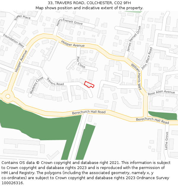 33, TRAVERS ROAD, COLCHESTER, CO2 9FH: Location map and indicative extent of plot