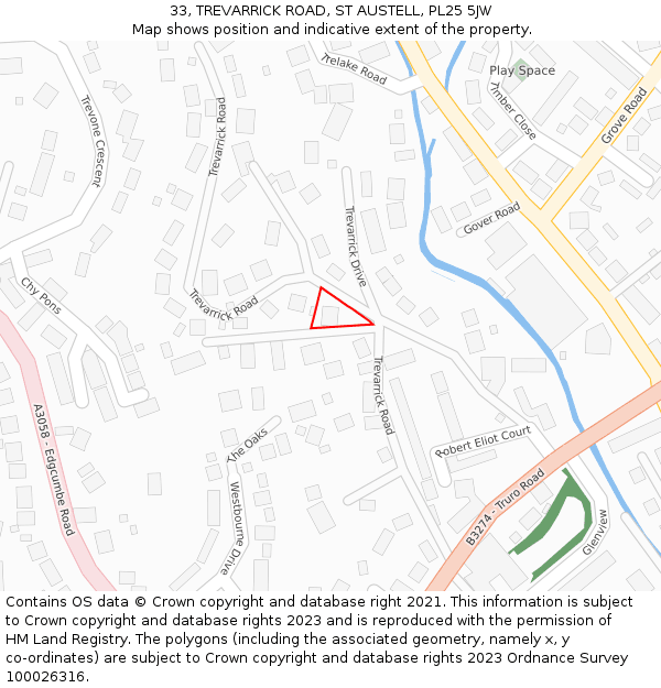 33, TREVARRICK ROAD, ST AUSTELL, PL25 5JW: Location map and indicative extent of plot