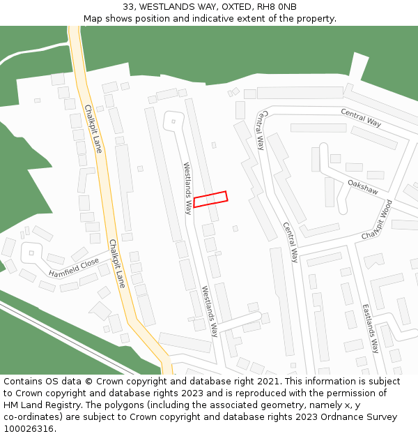 33, WESTLANDS WAY, OXTED, RH8 0NB: Location map and indicative extent of plot