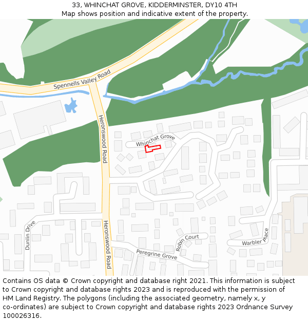 33, WHINCHAT GROVE, KIDDERMINSTER, DY10 4TH: Location map and indicative extent of plot