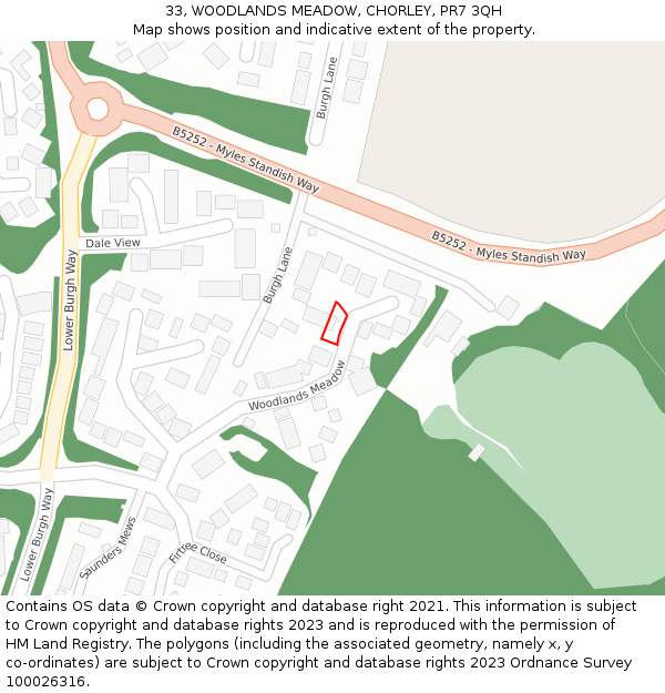 33, WOODLANDS MEADOW, CHORLEY, PR7 3QH: Location map and indicative extent of plot