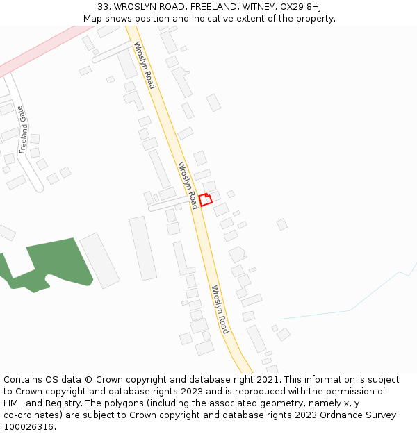 33, WROSLYN ROAD, FREELAND, WITNEY, OX29 8HJ: Location map and indicative extent of plot